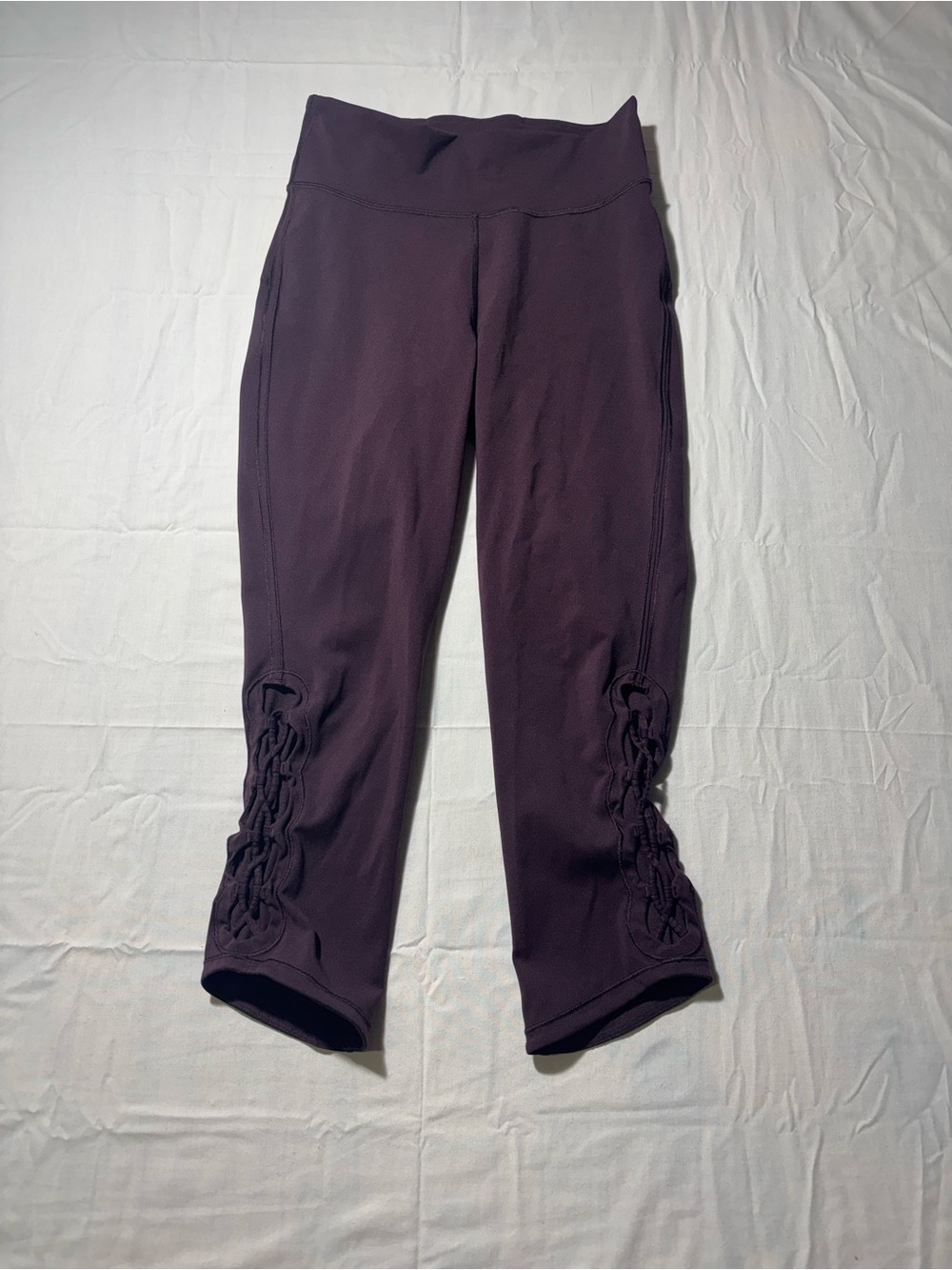 lululemon athletica Purple Cropped Leggings with Side Lattice Detail